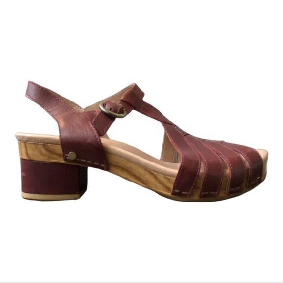 Dansko Women's Sandals in Burgundy and Tan - Picture 6 of 11
